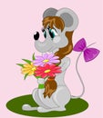 Mouse girl with bouquet of flowers